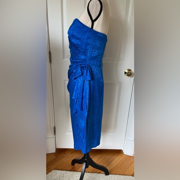 I. Magnin Silk Cocktail Dress Vintage 90s Royal Blue Sweetheart Neck Strapless - Picture 3 of 12